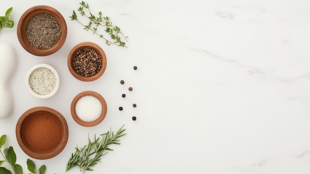 Assorted spices and herbs in bowls